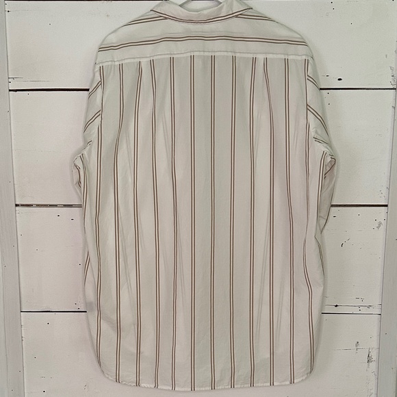 Jenni Kayne Boyfriend Khaki and White Double Striped Button Up Shirt - XL - Picture 6 of 13